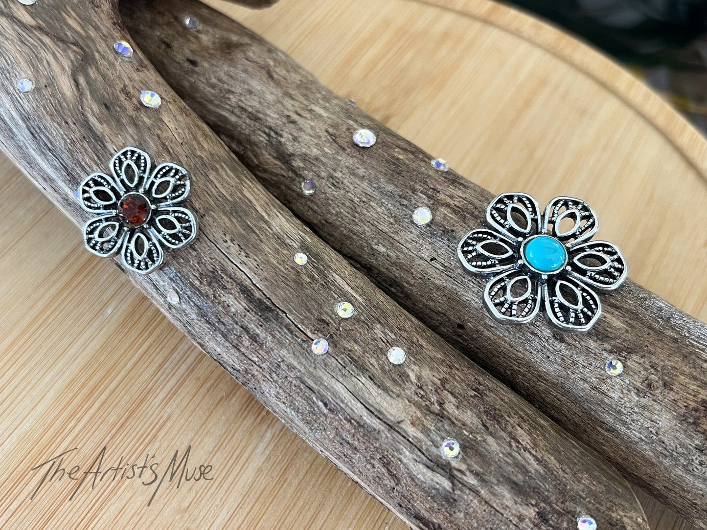 Natural timber Incense Holder with flowers and diamantés