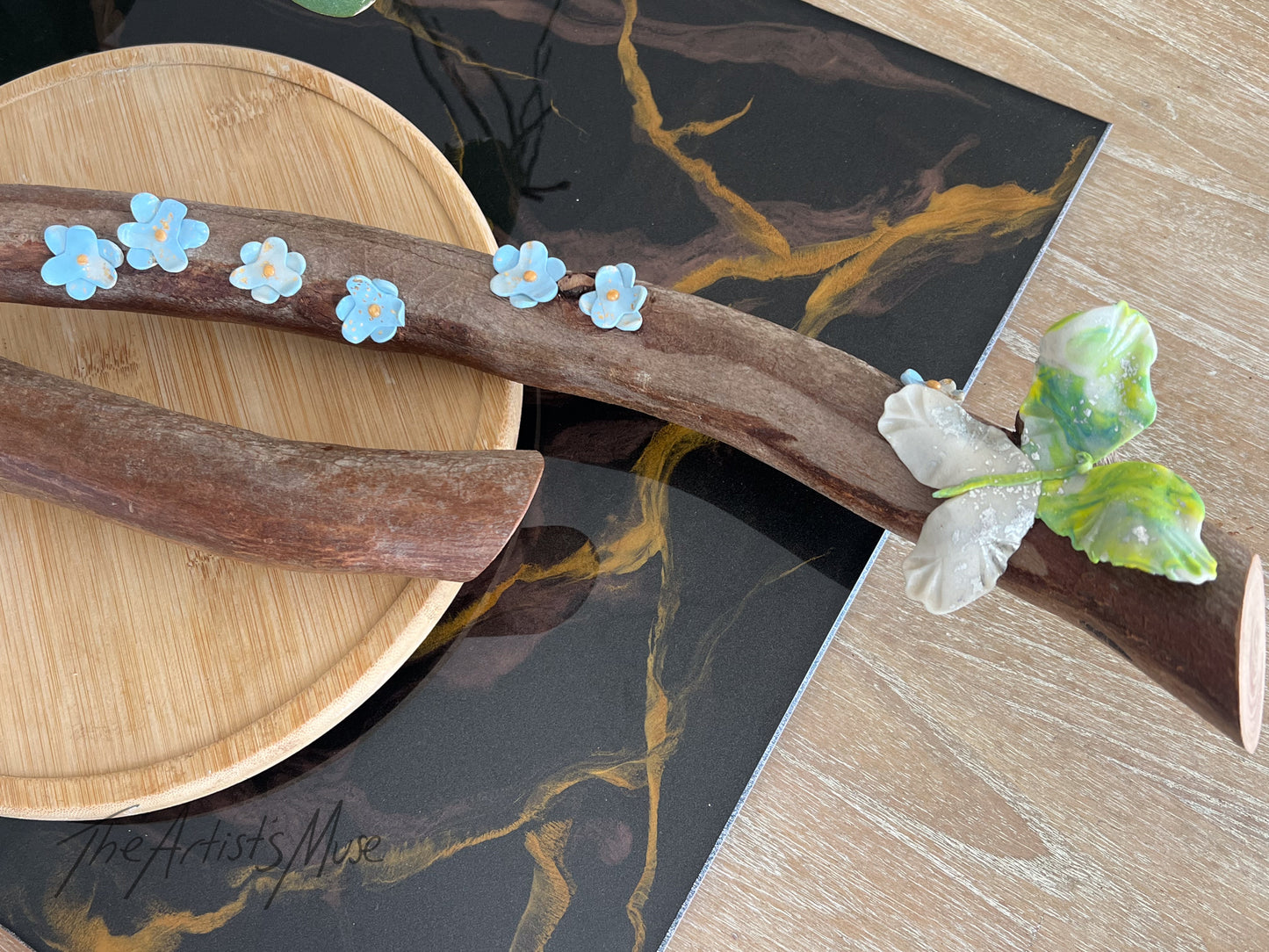 Timber Incense Holder with butterflies and flowers