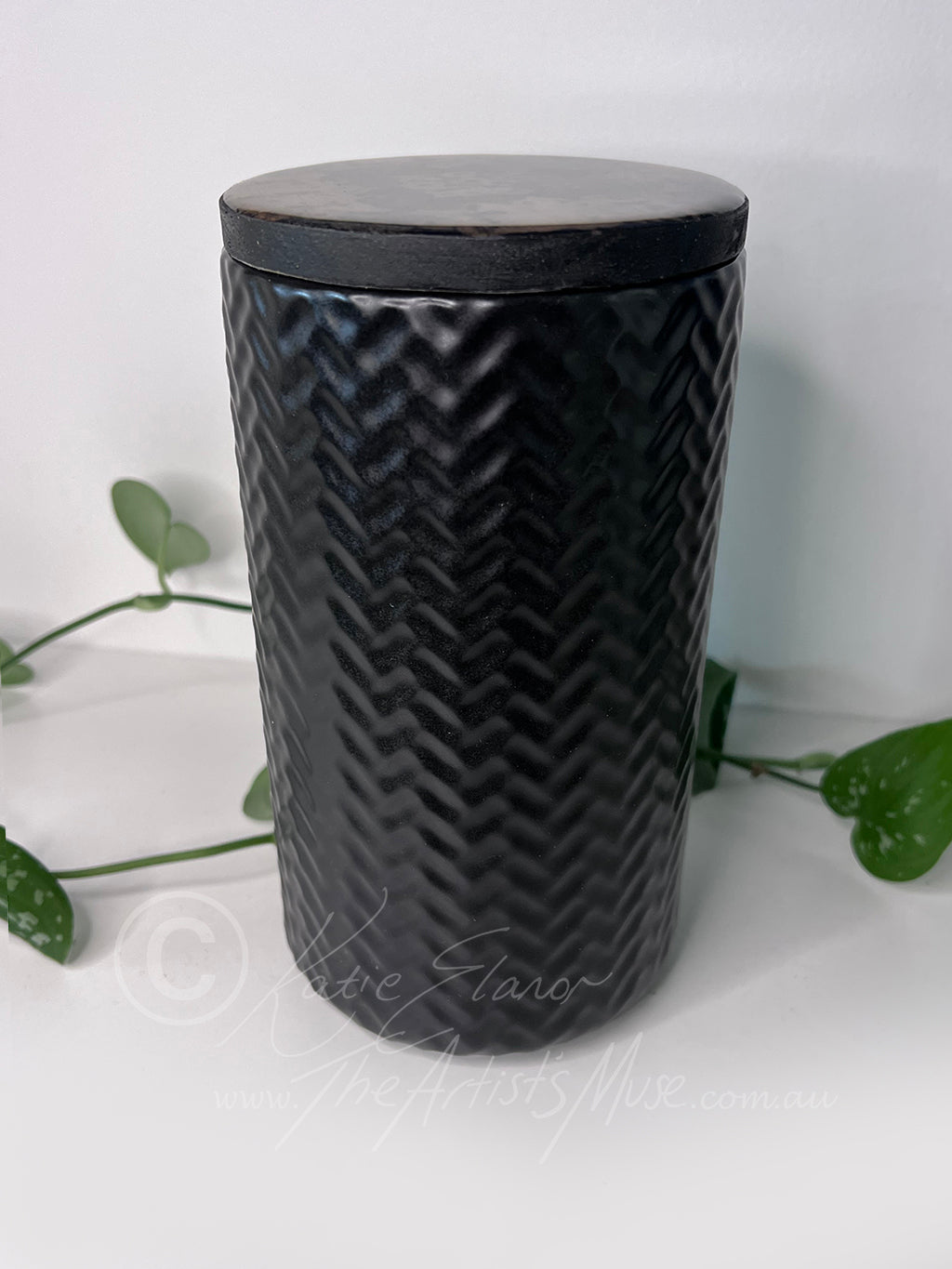 Tall Jar- Black Jar with Black and natural timber design lid