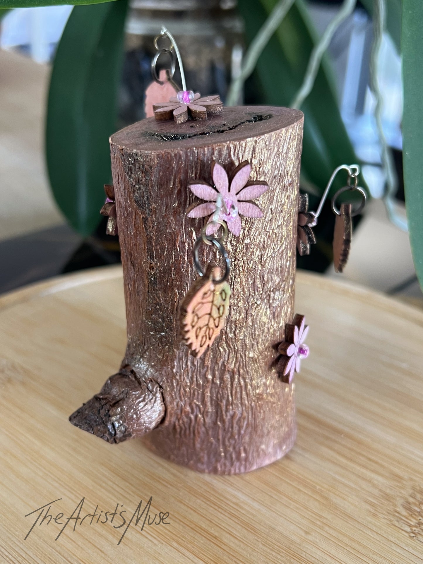 Timber Incense Holder with wooden flower and leaf design