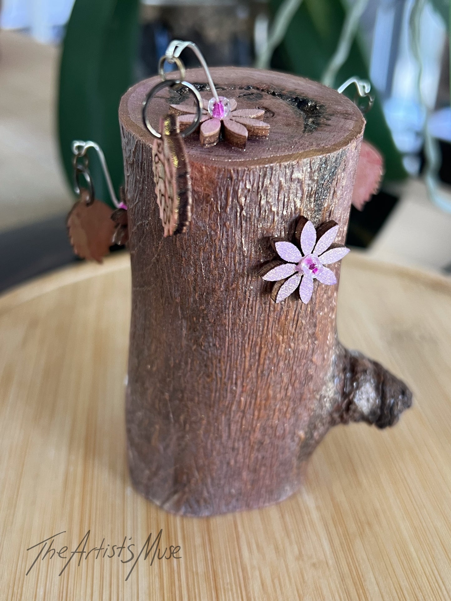 Timber Incense Holder with wooden flower and leaf design