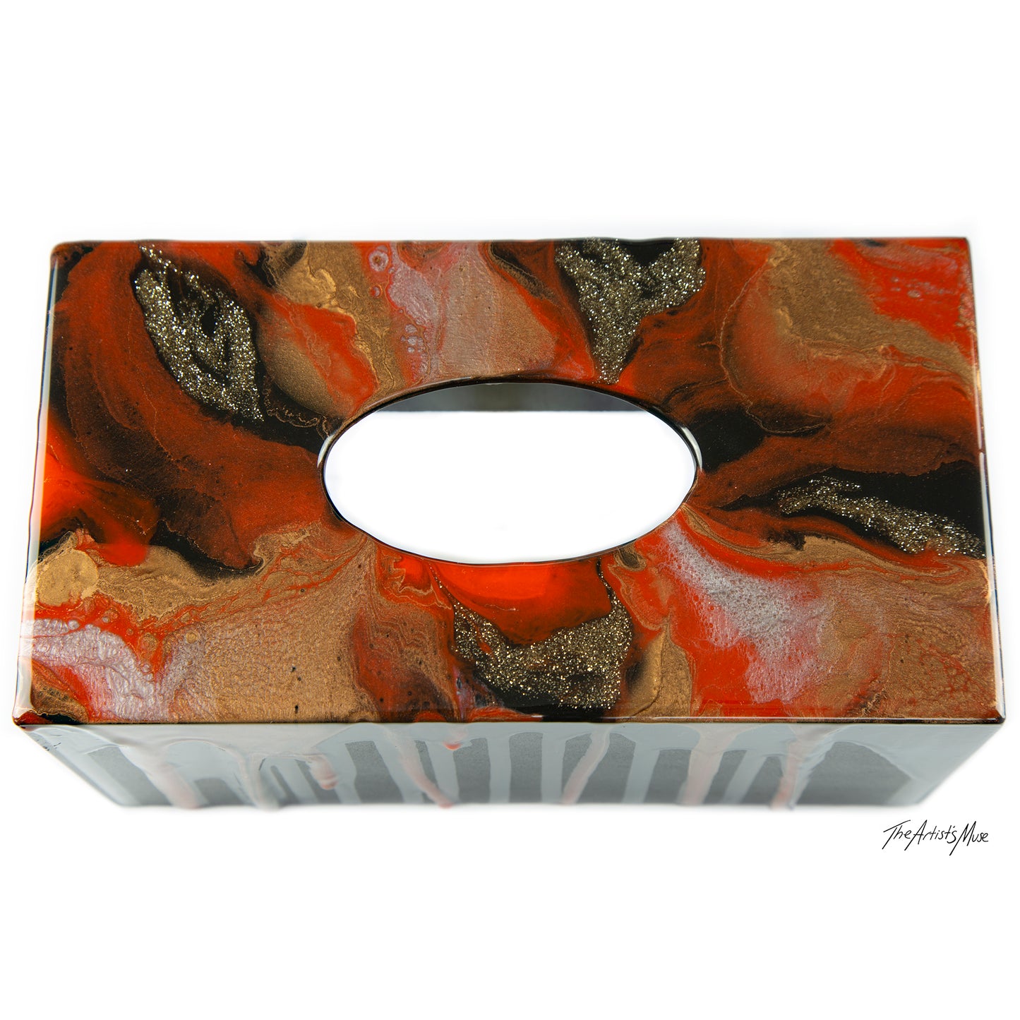 Tissue Box Cover- Orange/Black/Gold- SOLD