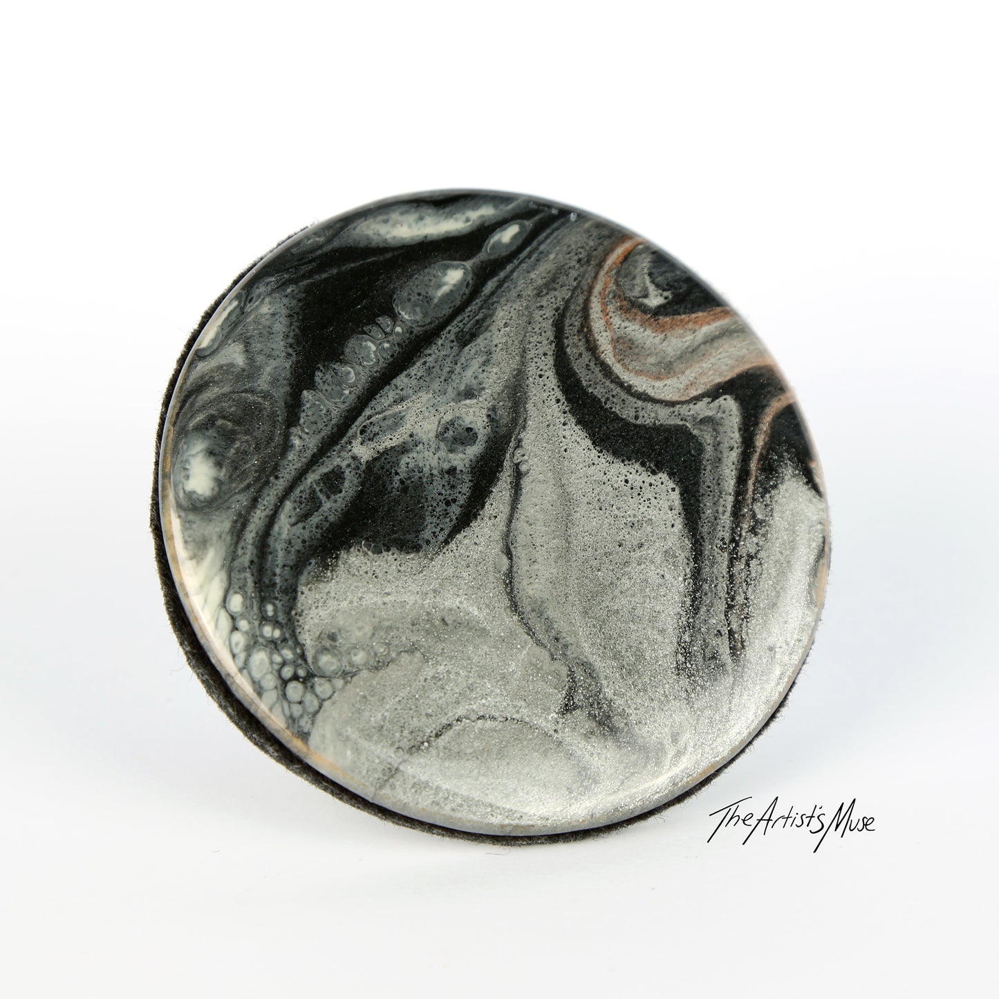 Resin Coaster- 1x Silver/Black with Bronze detail