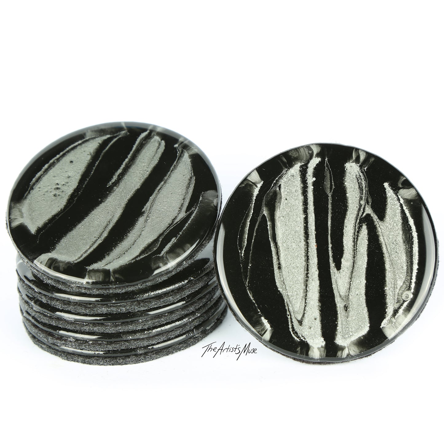 Resin Coasters set of 6 - Black/Silver