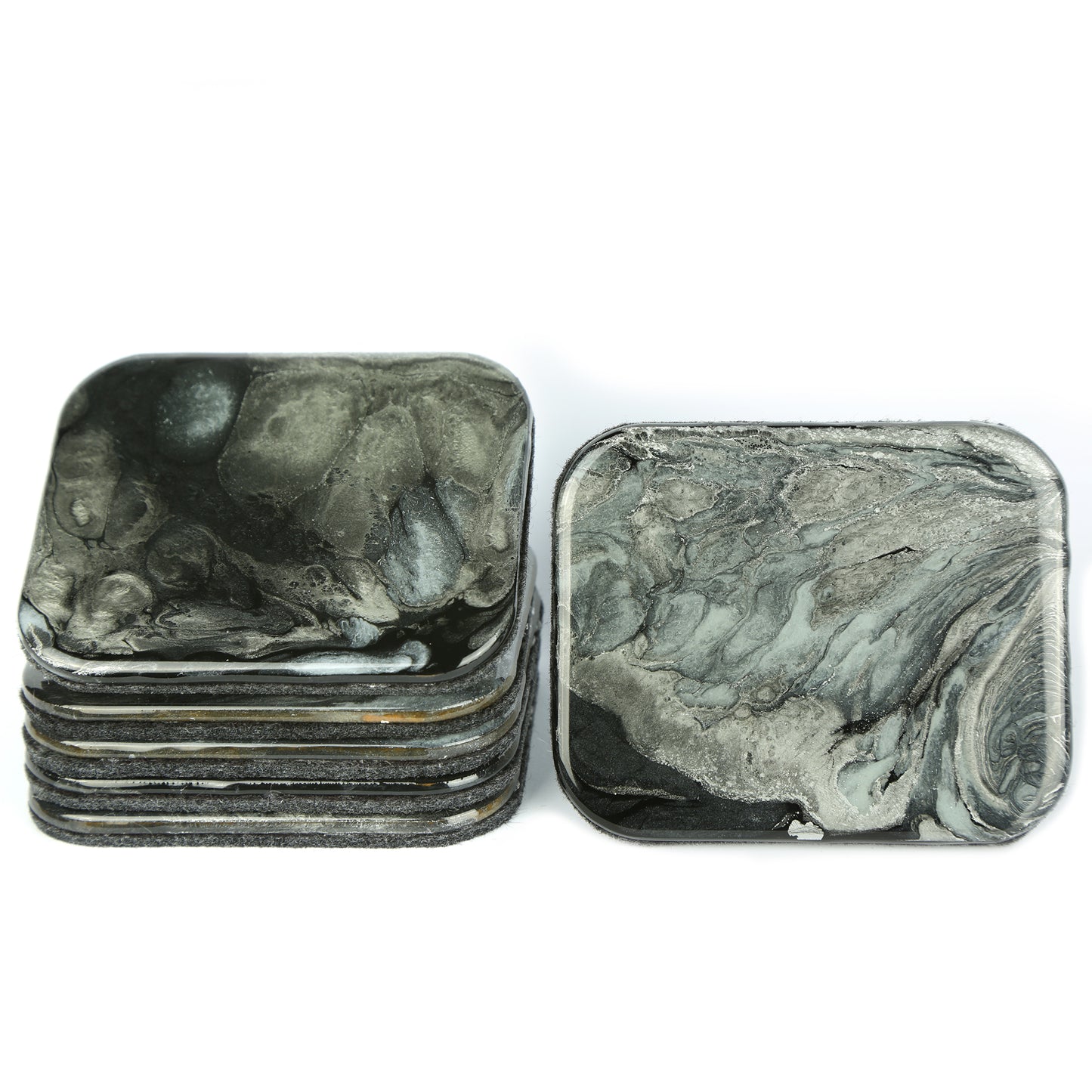 Resin Coaster set of 6 rectangle- Grey/Silver/Light Blue