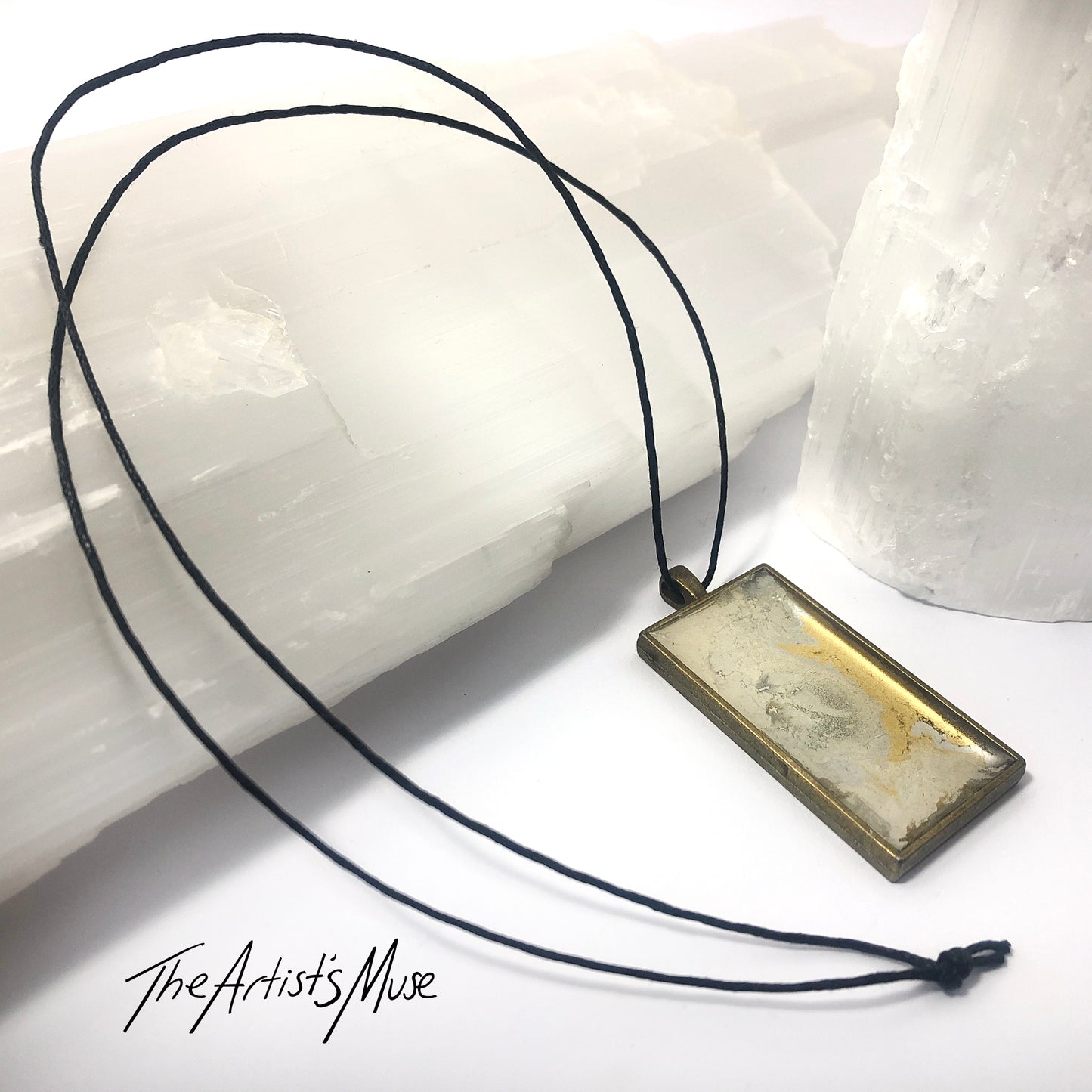 Resin Pendant Necklace- Warm white, silver and gold resin design