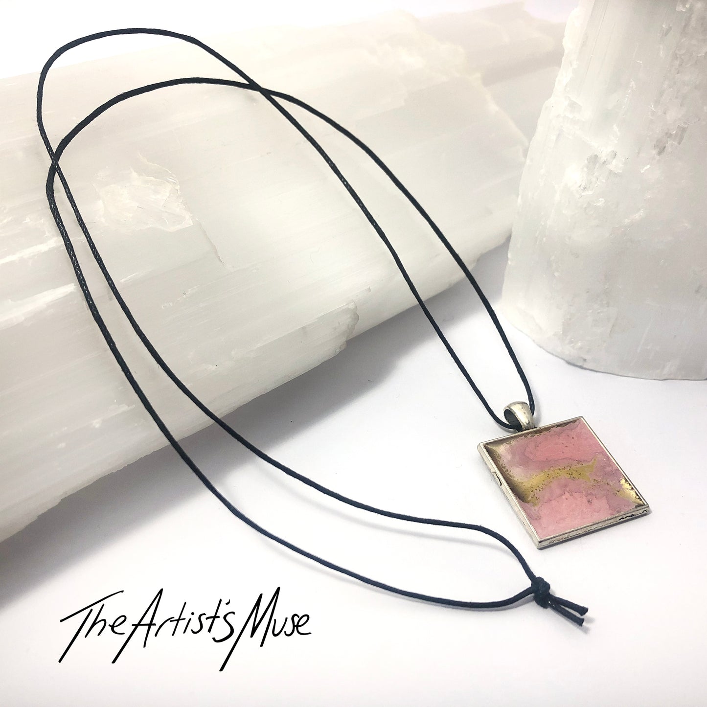 Resin Pendant Necklace- Pink and gold resin design