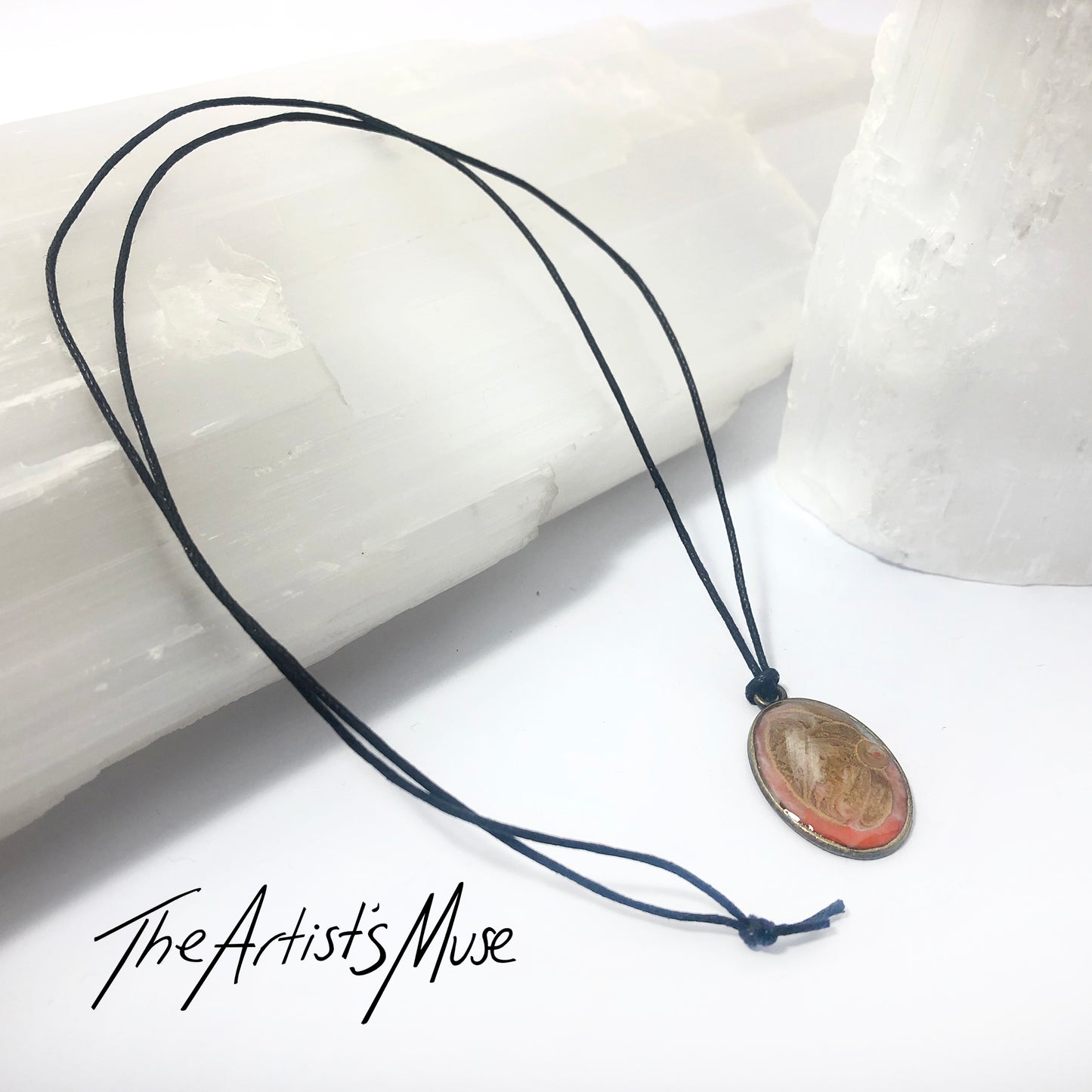 Resin Pendant Necklace- Orange and bronze resin design