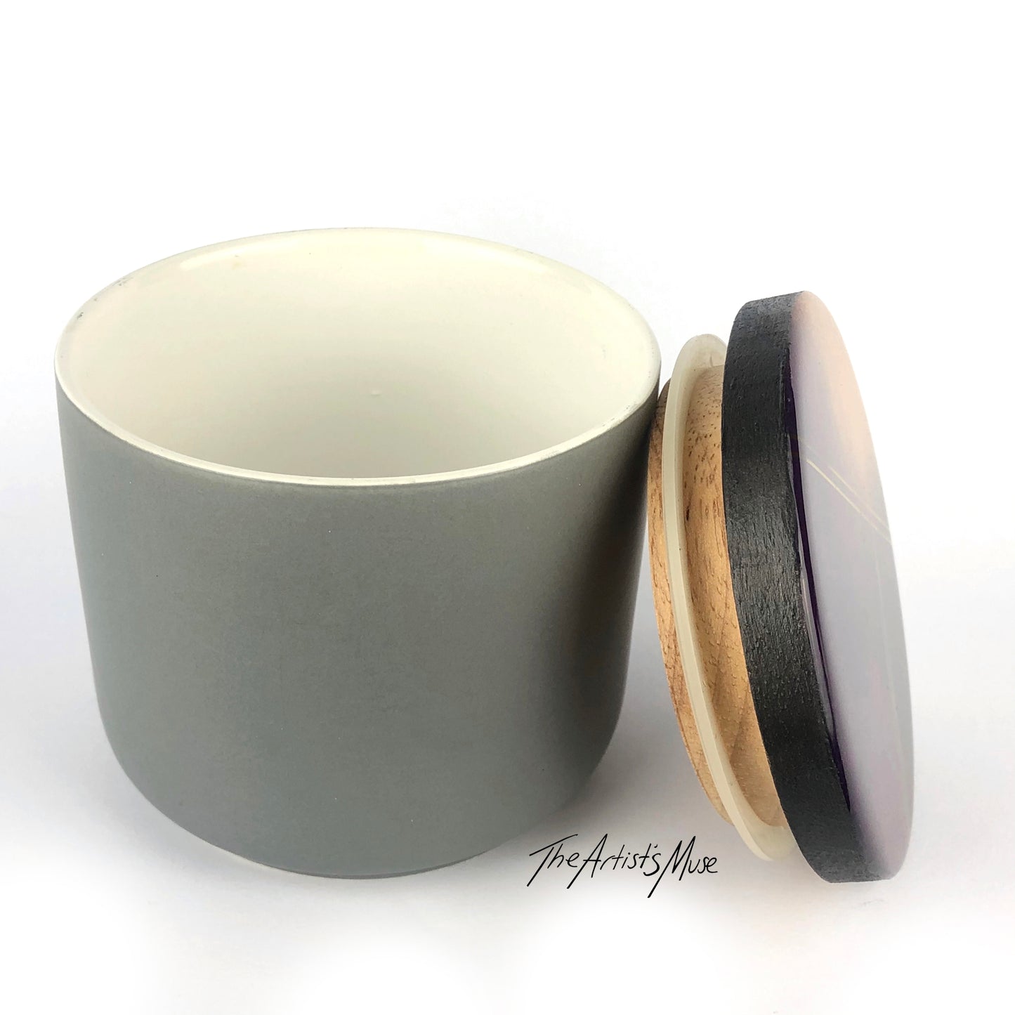 Small Jar- Grey Jar with charcoal, gold and plum lid