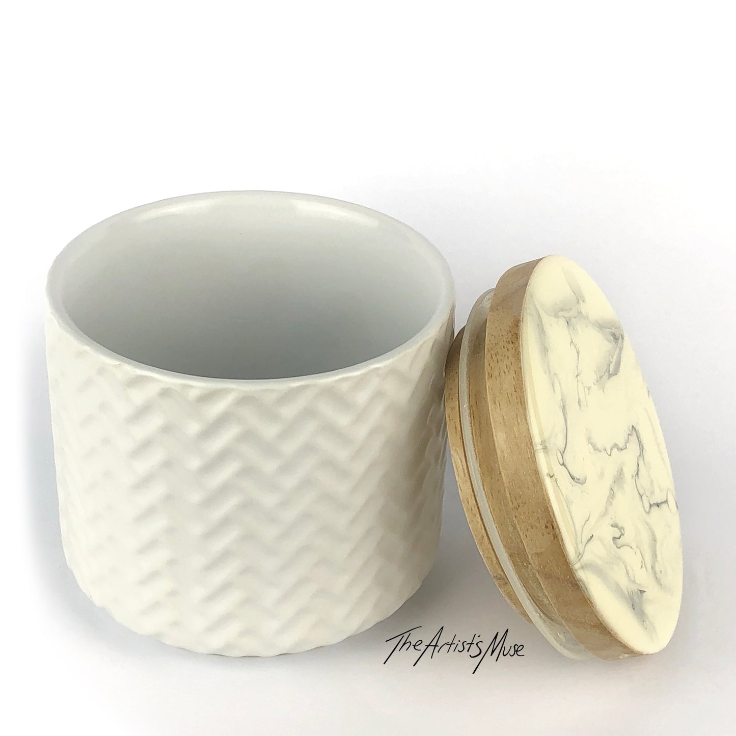 Jar- White Jar with Grey and off white/Cream lid