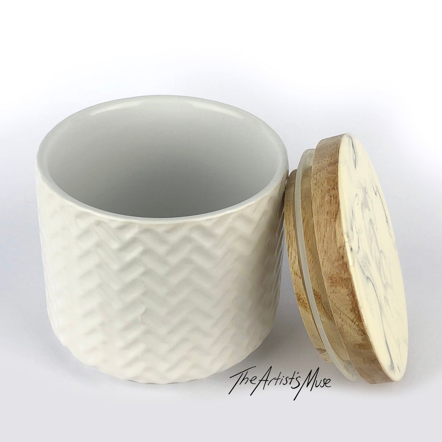 Jar- White Jar with Grey and off white/Cream lid