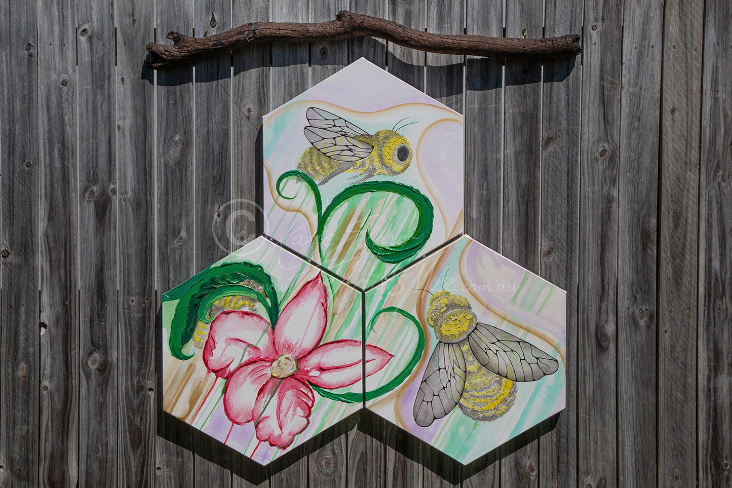 'Bees of joy' 3 x 20x20 inch Hexagonal pieces