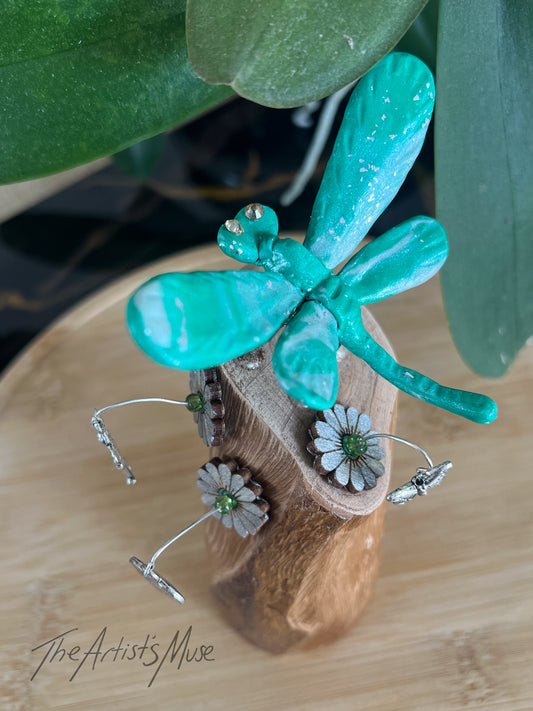 Green Dragonfly timber Incense Holder