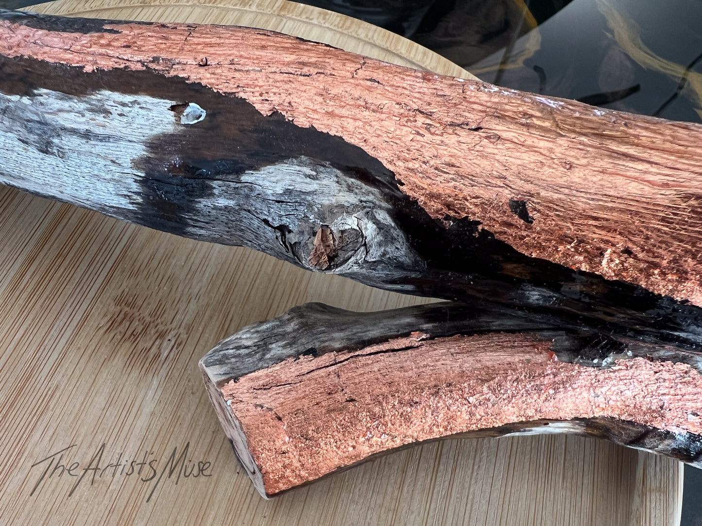 Natural timber Incense Holder with Bronze foil design