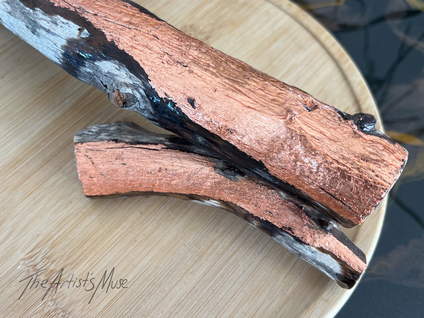 Natural timber Incense Holder with Bronze foil design