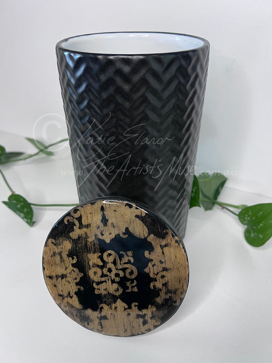 Tall Jar- Black Jar with Black and natural timber design lid