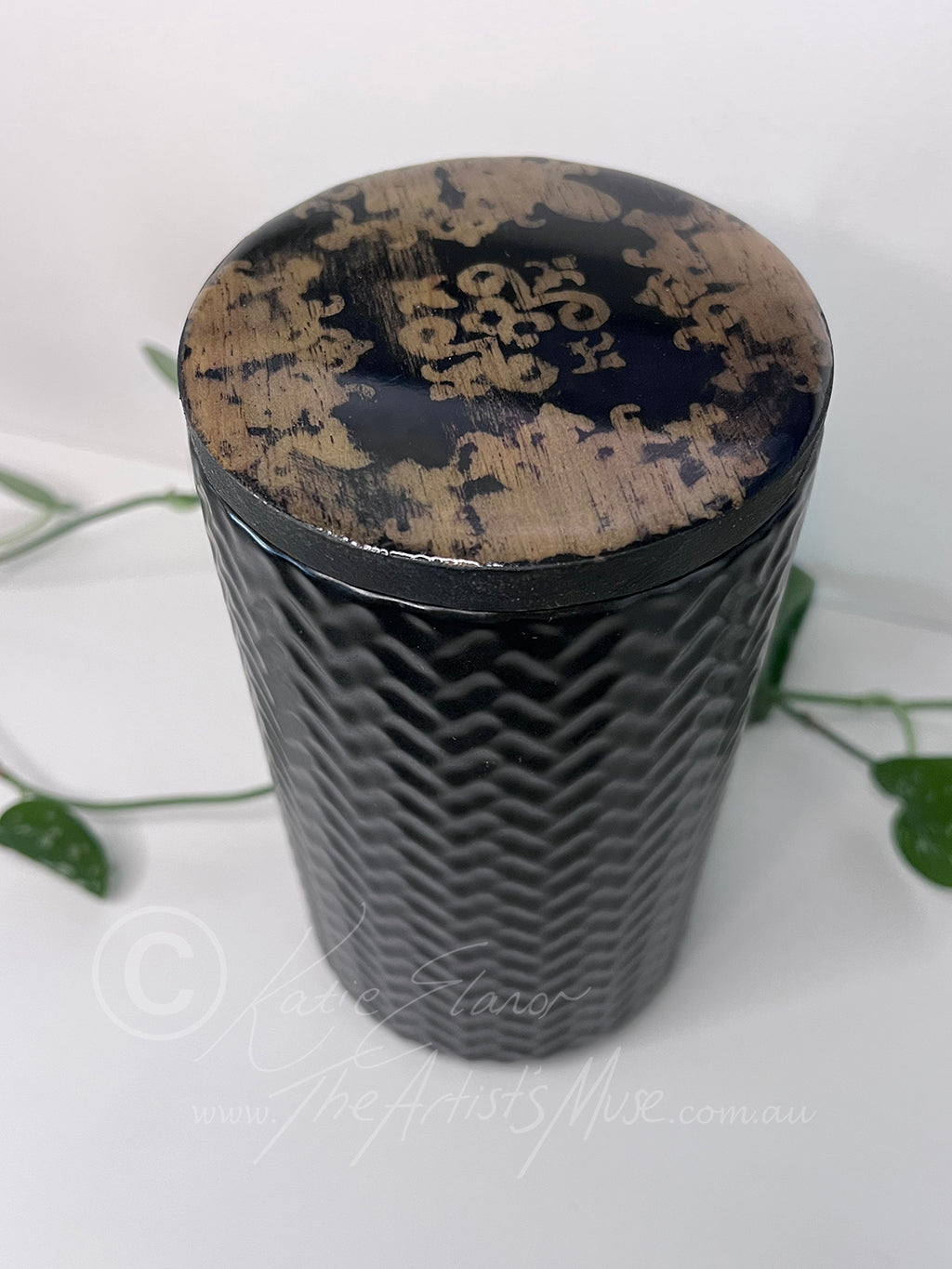 Tall Jar- Black Jar with Black and natural timber design lid