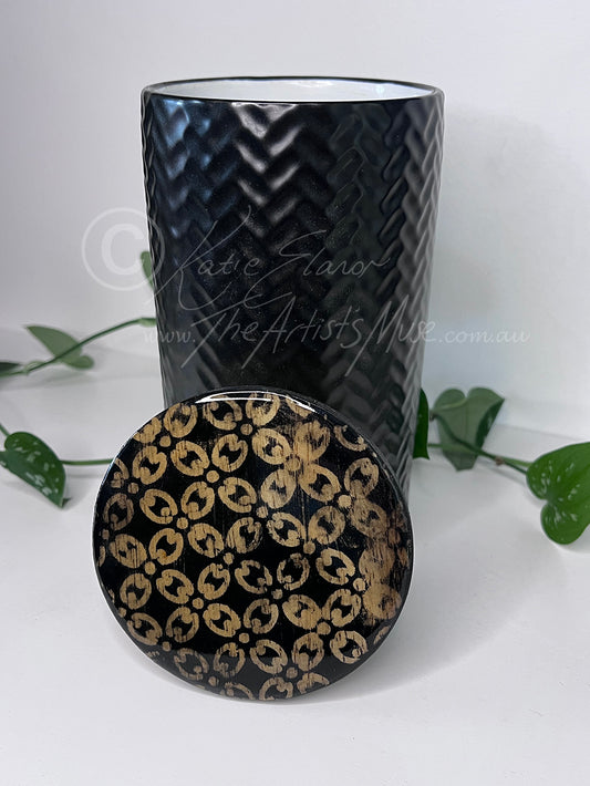 Tall Jar- Black Jar with Black and natural timber design lid