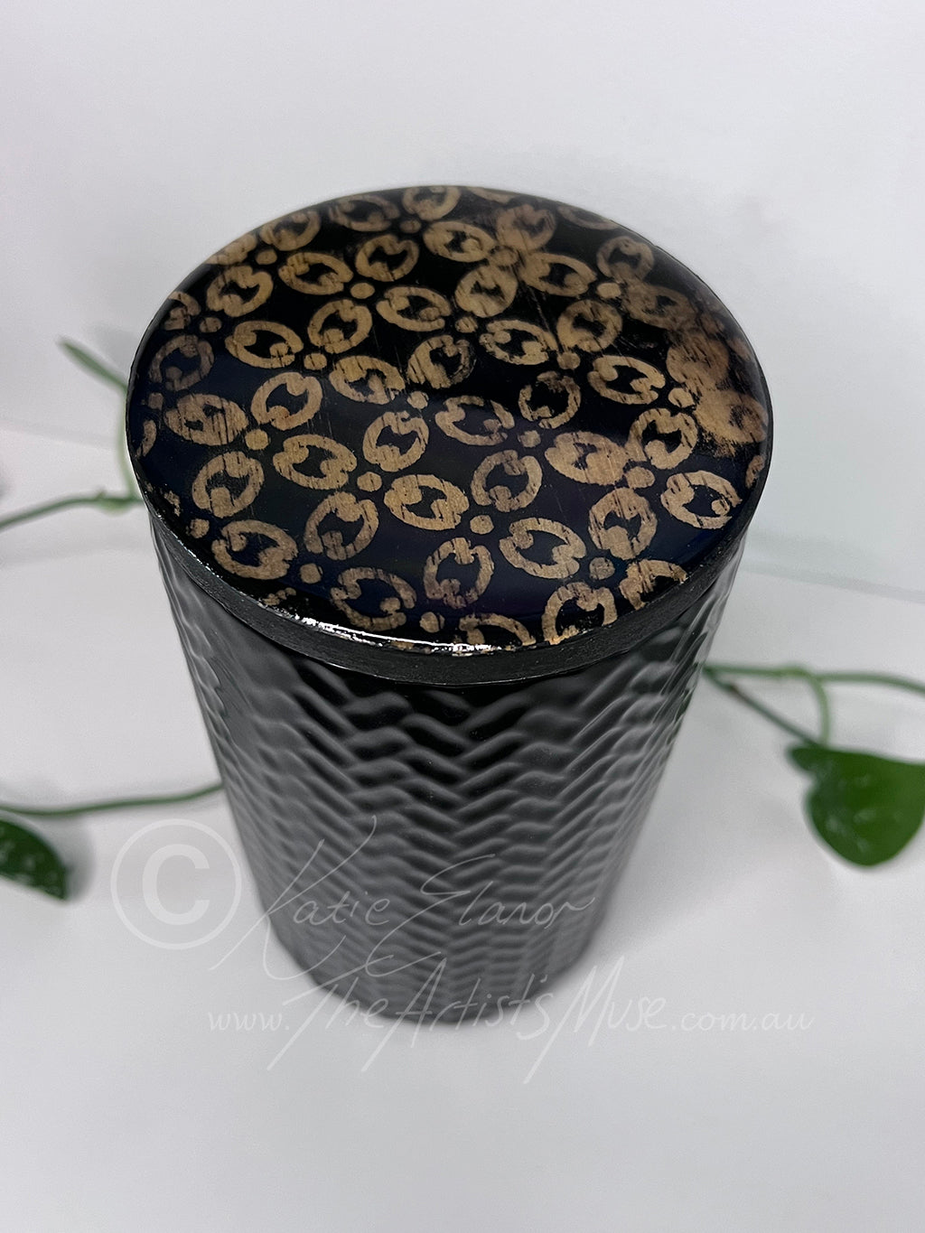 Tall Jar- Black Jar with Black and natural timber design lid