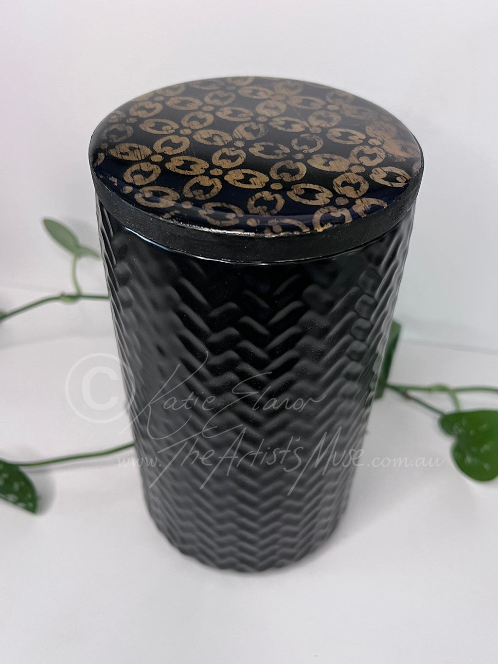 Tall Jar- Black Jar with Black and natural timber design lid