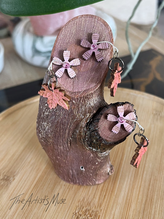 Timber Incense Holder with timber flower and leaf design