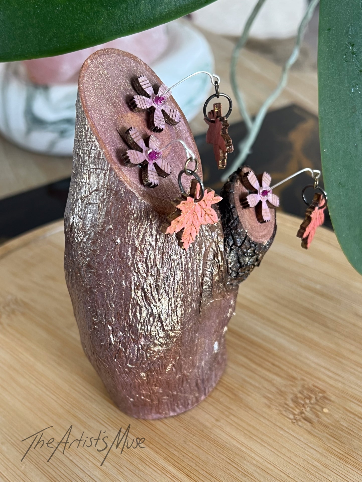 Timber Incense Holder with timber flower and leaf design