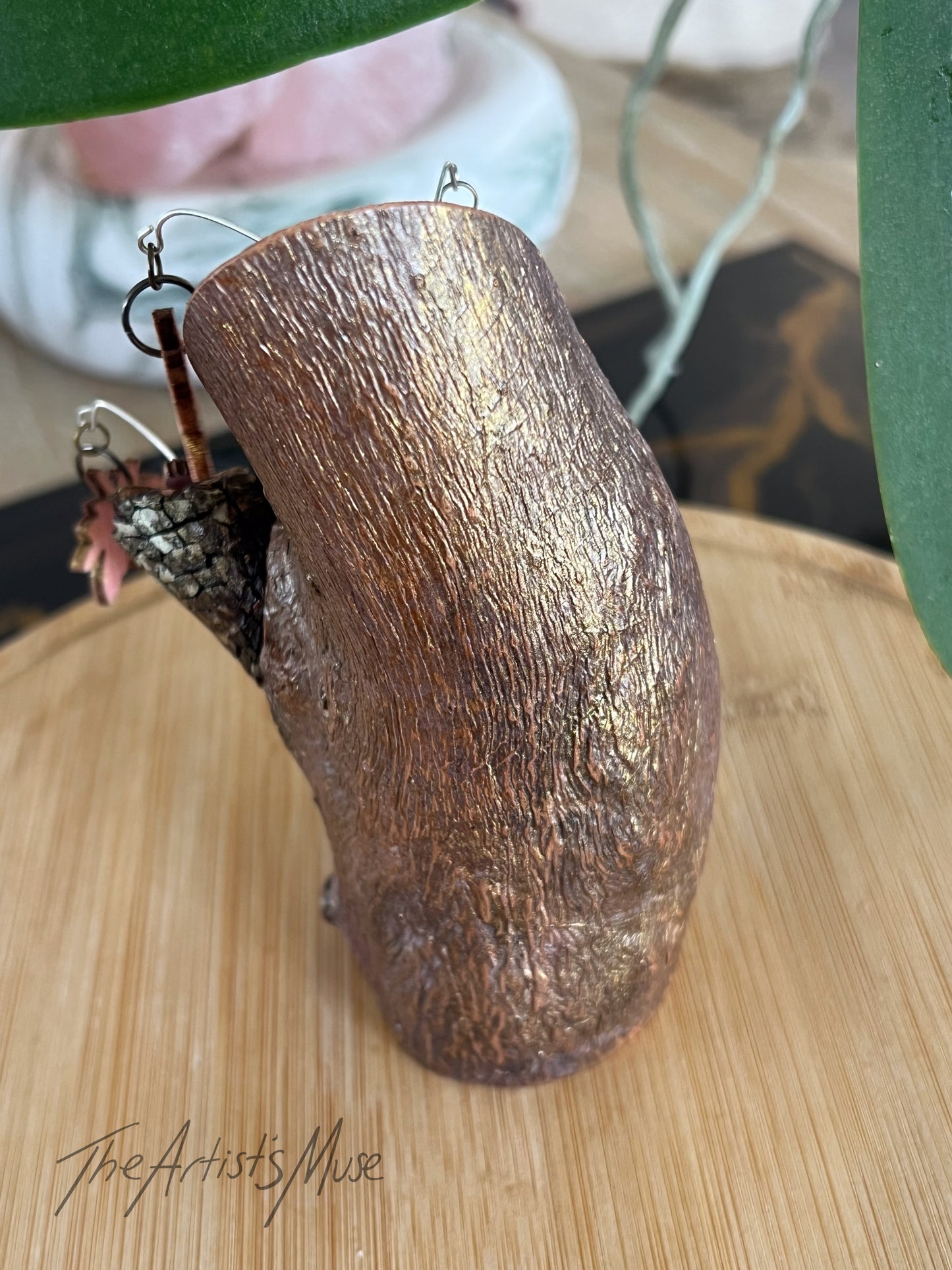 Timber Incense Holder with timber flower and leaf design