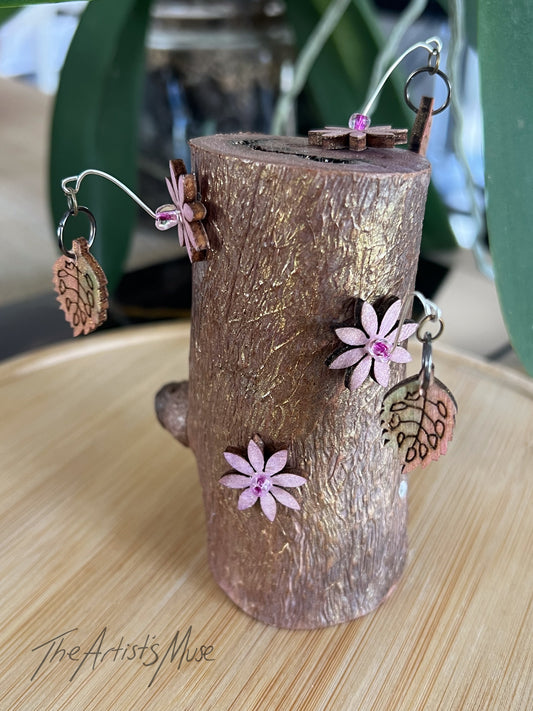 Timber Incense Holder with wooden flower and leaf design