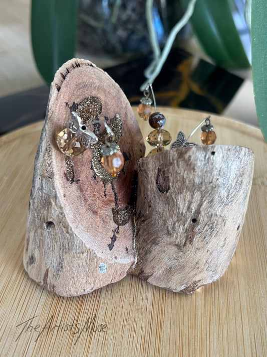 Timber Incense Holder with gold resin and hanging charms