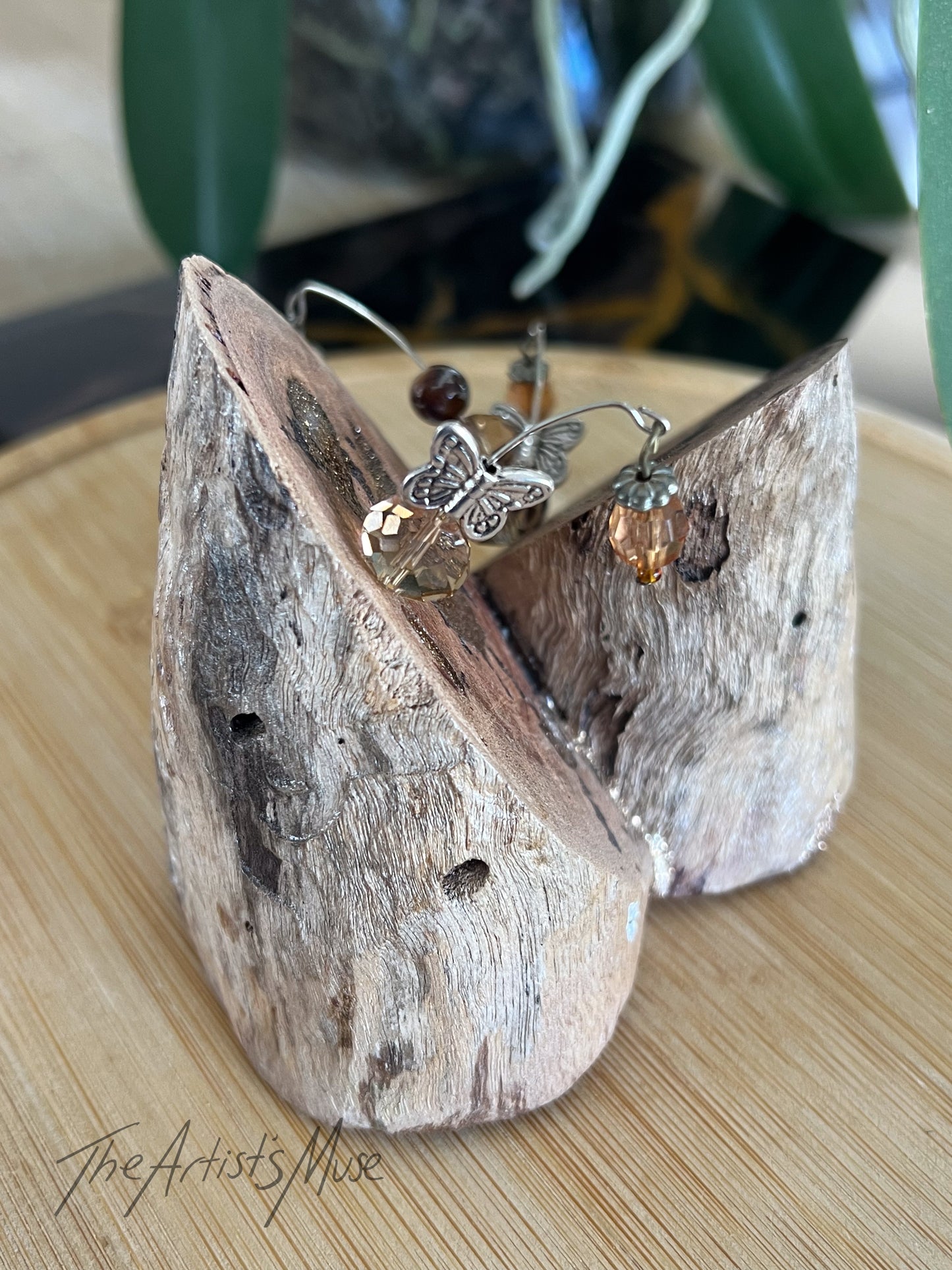 Timber Incense Holder with gold resin and hanging charms