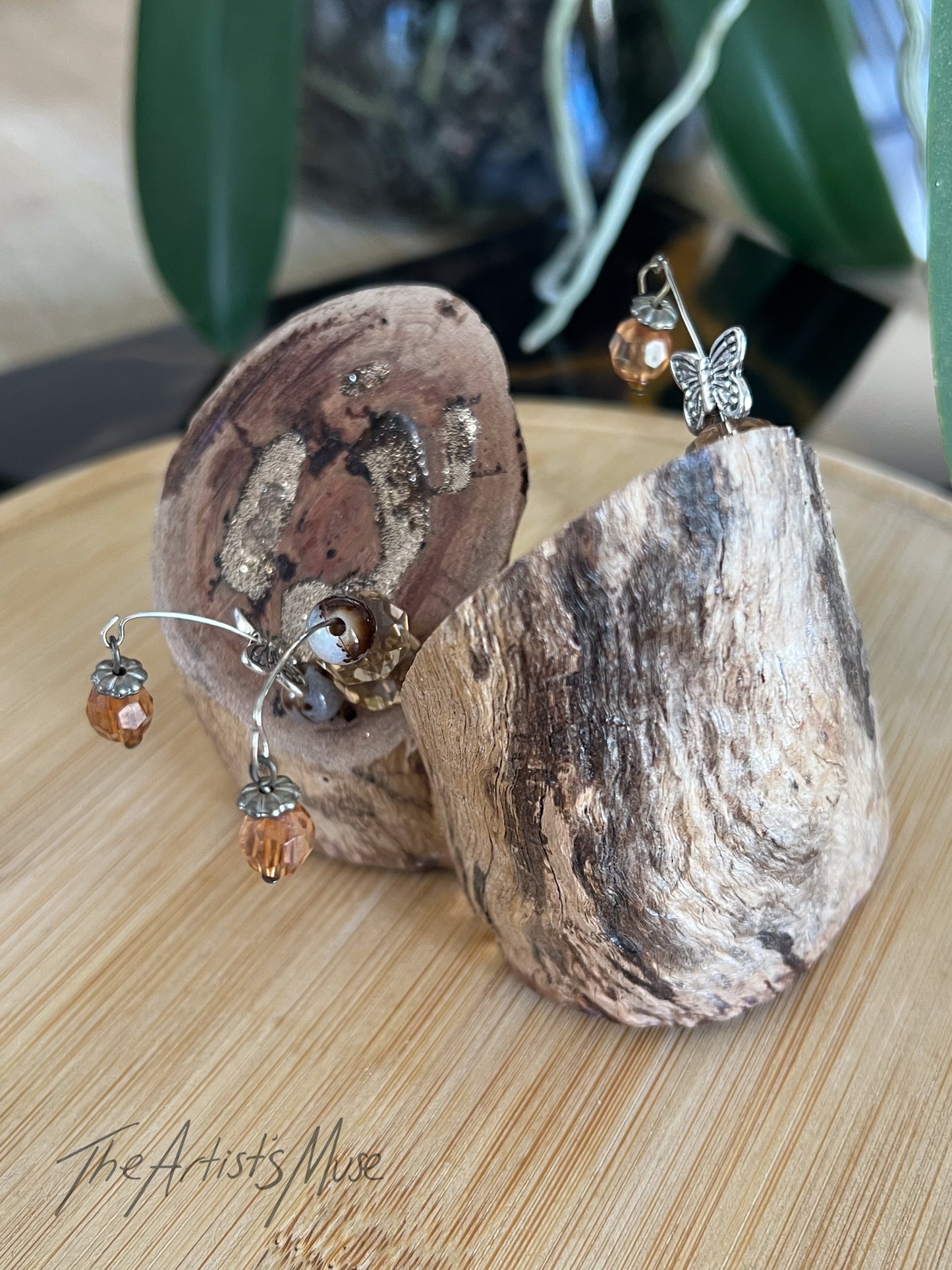 Timber Incense Holder with gold resin and hanging charms