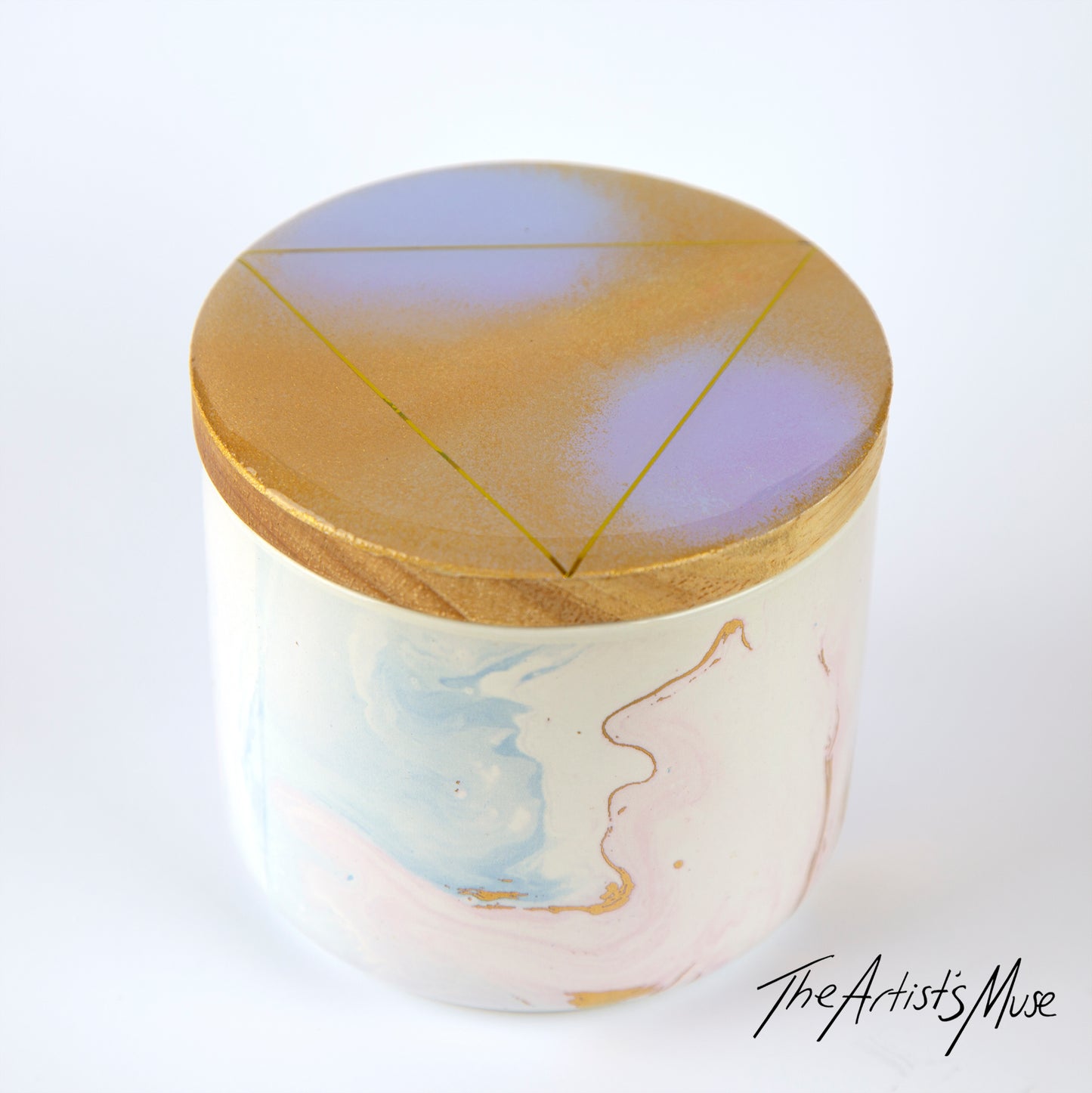 SOLD Small Jar- Pastel jar with Lilac/Gold lid