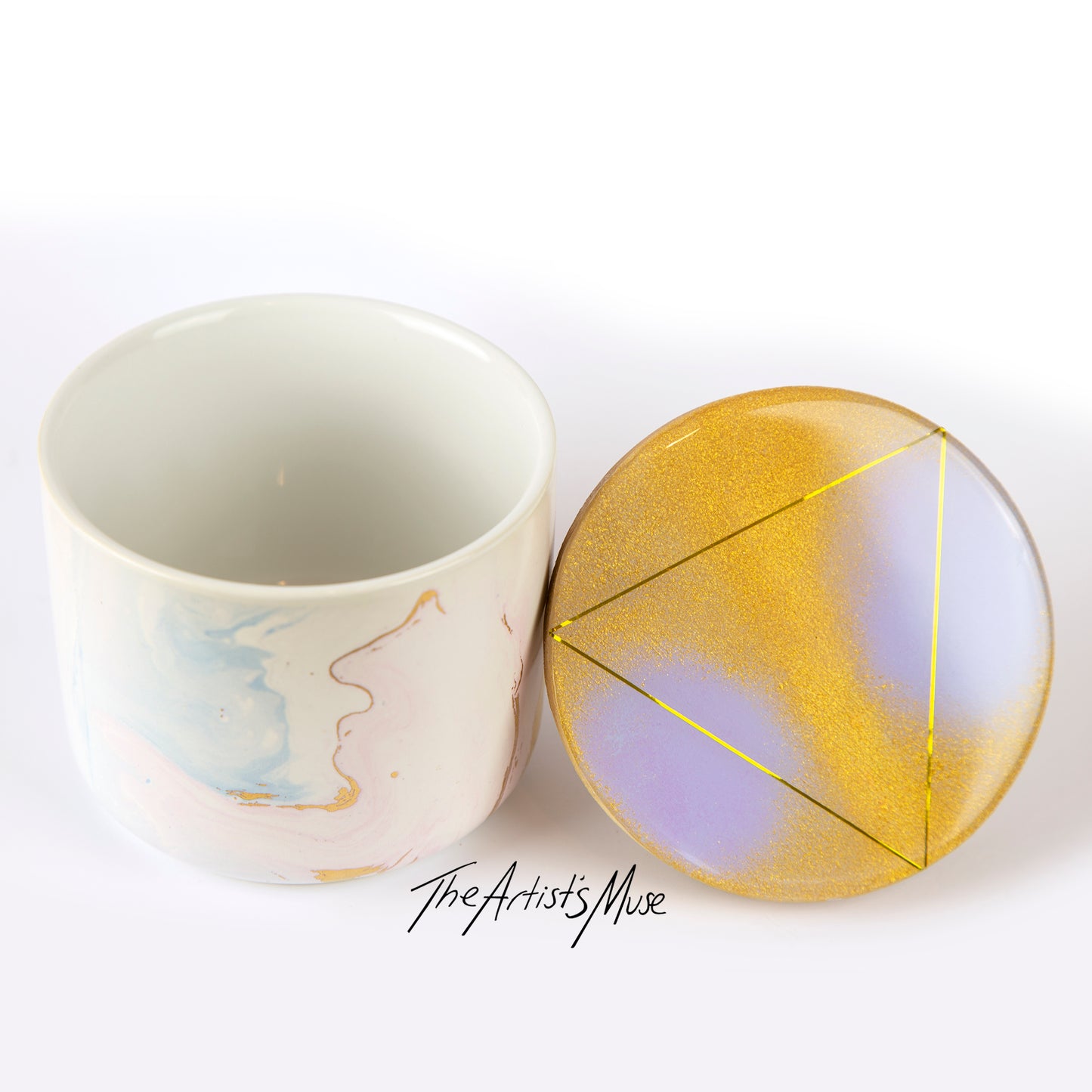 SOLD Small Jar- Pastel jar with Lilac/Gold lid