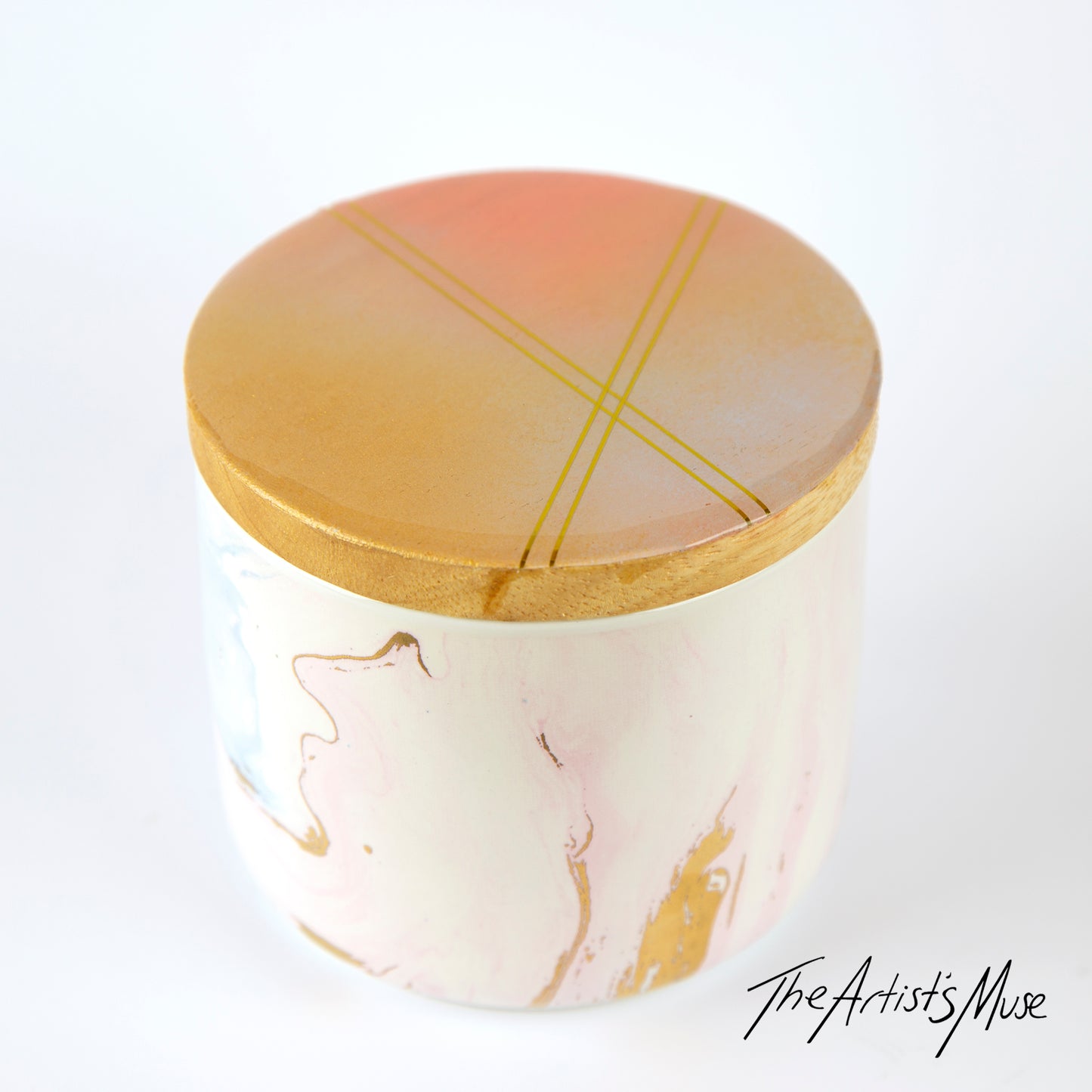 SOLD Small Jar- Pastel jar with Peach/Lilac/Gold lid