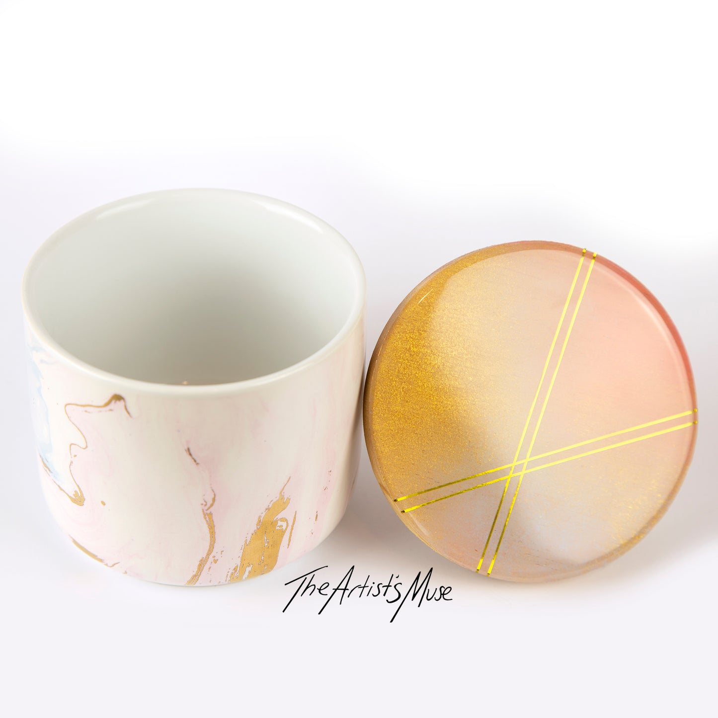 SOLD Small Jar- Pastel jar with Peach/Lilac/Gold lid