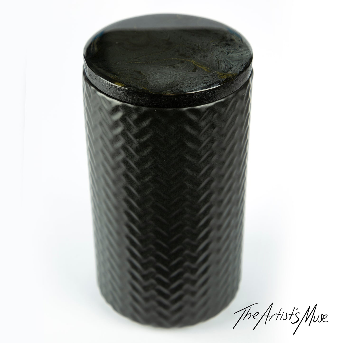Tall Jar- Black Jar with Black/Charcoal/Gold lid