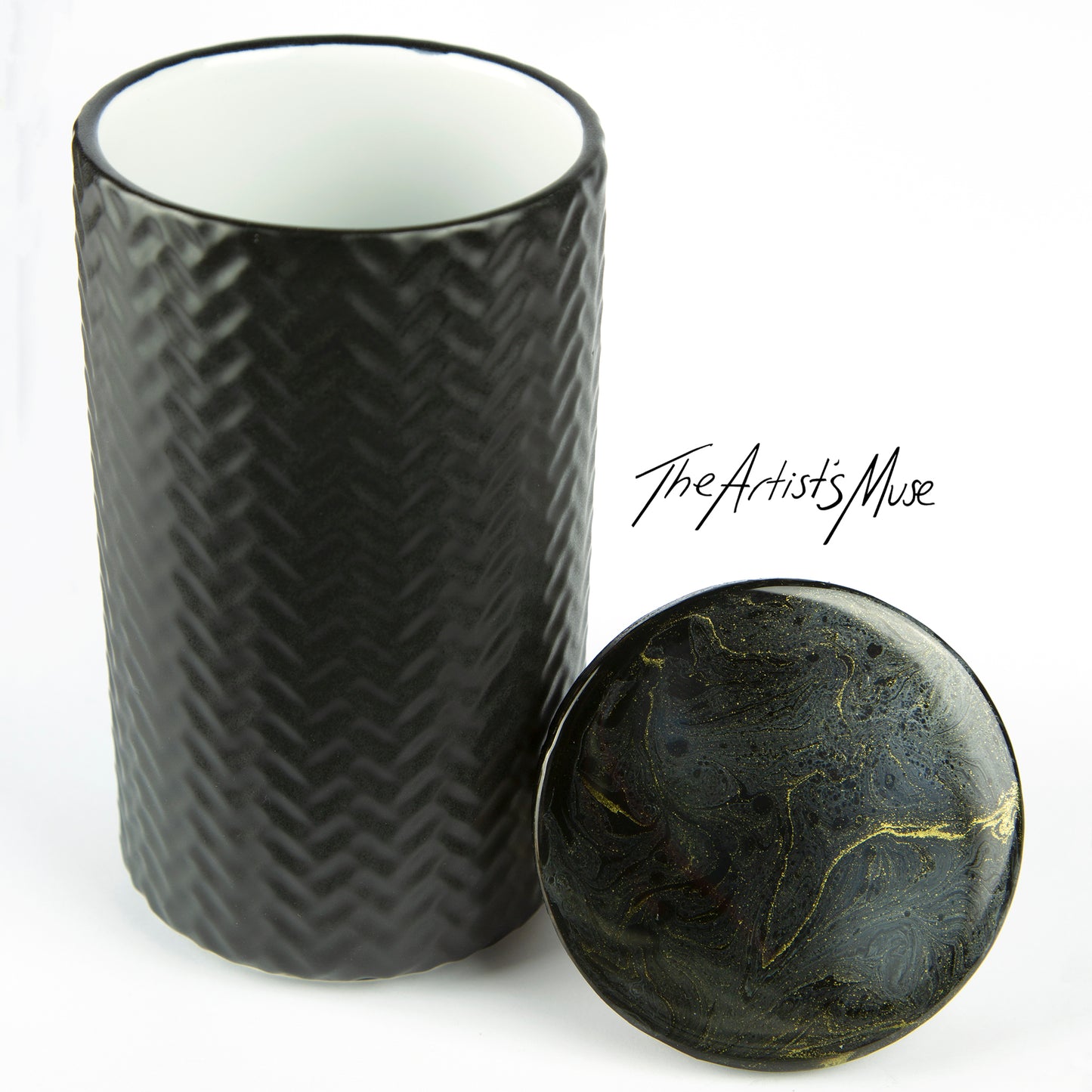 Tall Jar- Black Jar with Black/Charcoal/Gold lid
