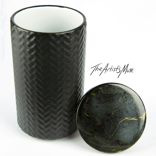 Tall Jar- Black Jar with Black/Charcoal/Gold lid