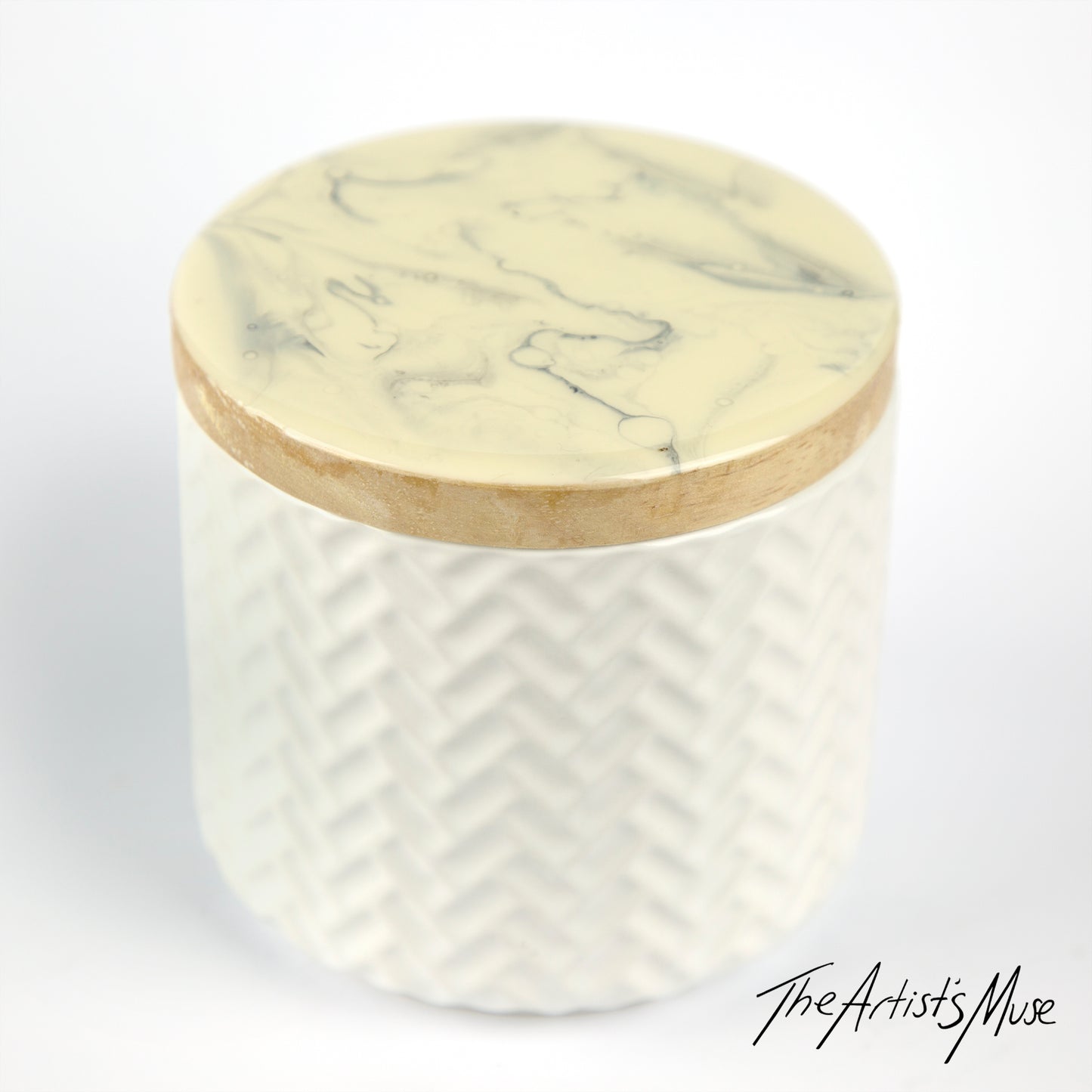 Jar- White Jar with Grey and off white/Cream lid