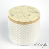 Jar- White Jar with Grey and off white/Cream lid