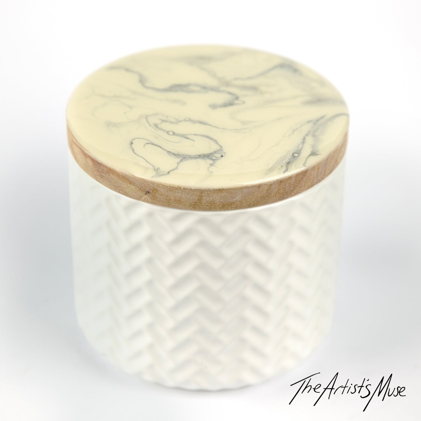 Jar- White Jar with Grey and off white/Cream lid