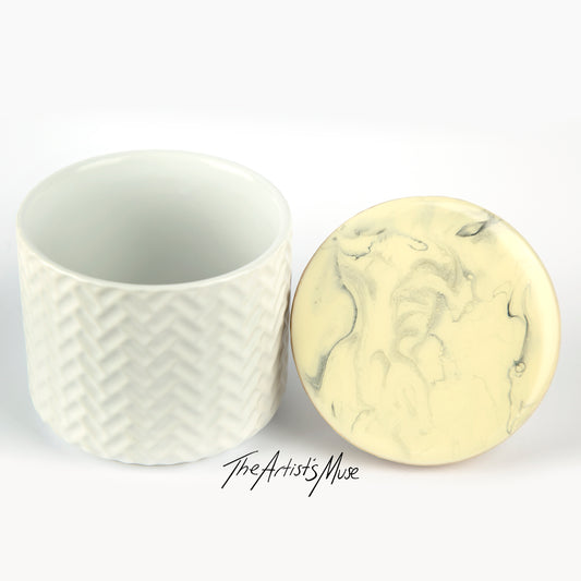 Jar- White Jar with Grey and off white/Cream lid