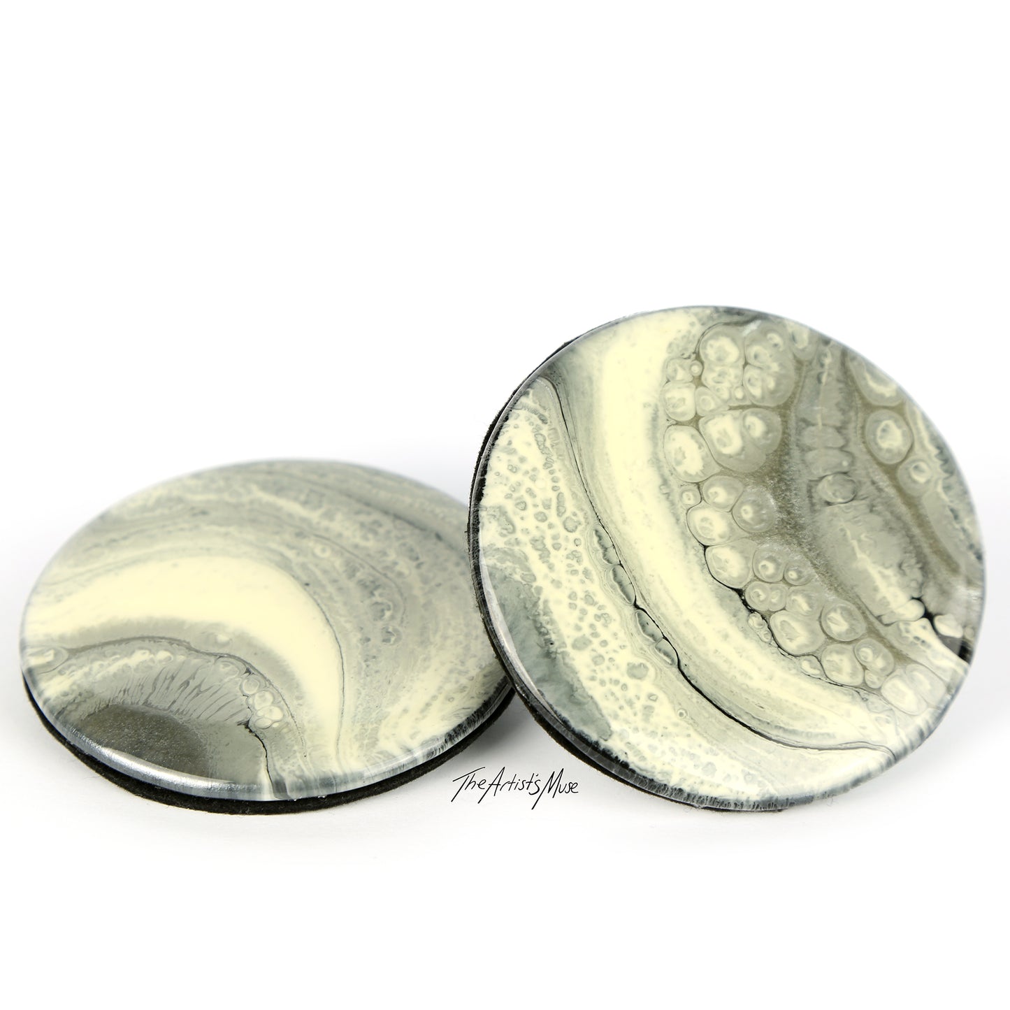 Resin Coaster set of 2- Grey/Silver/Off White