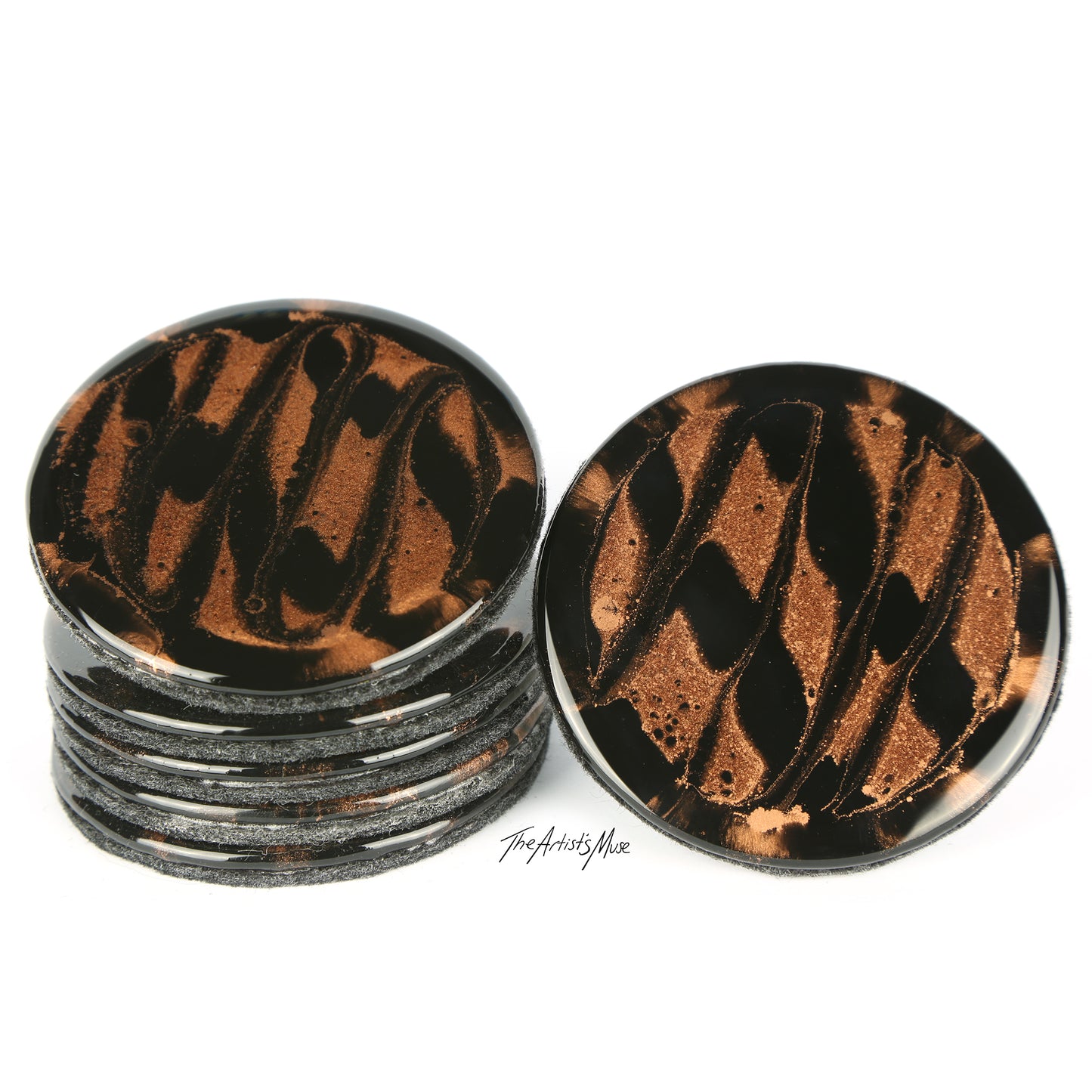 Resin Coaster set of 6- Black/Bronze