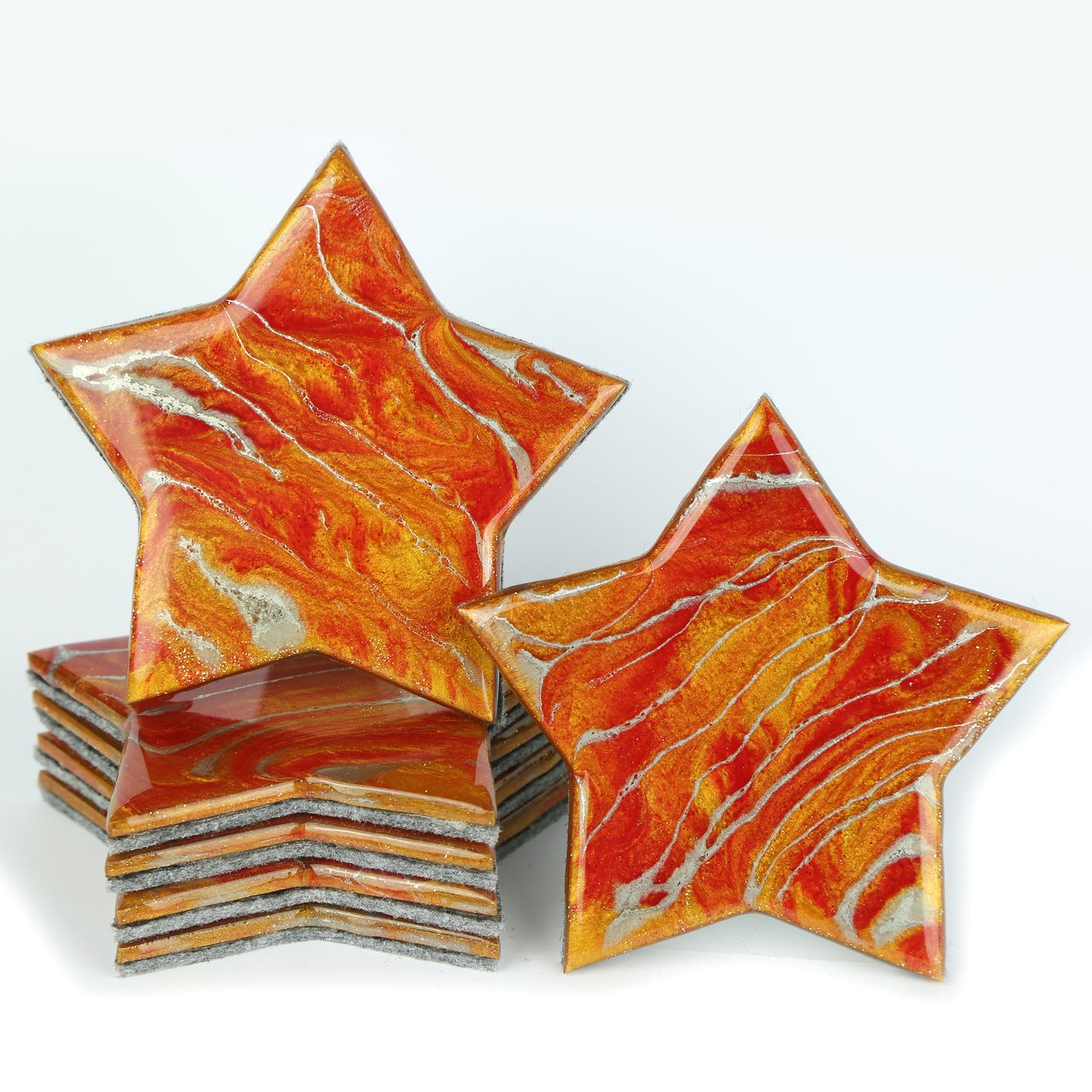 SOLD Resin Coaster set of 6 Stars- Orange/Silver