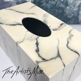 Tissue Box Cover- Warm white pearl with black marble (SOLD)