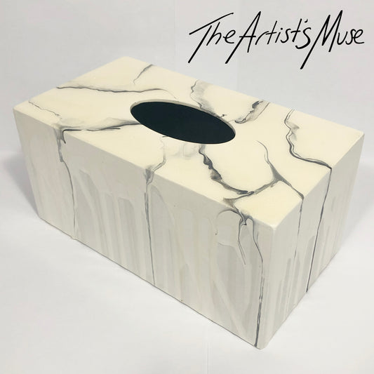 Tissue Box Cover- Warm white pearl with black marble- SOLD