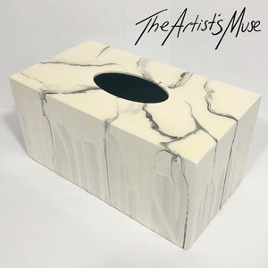 Tissue Box Cover- Warm white pearl with black marble- custom order