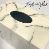 Tissue Box Cover- Warm white pearl with black marble- custom order