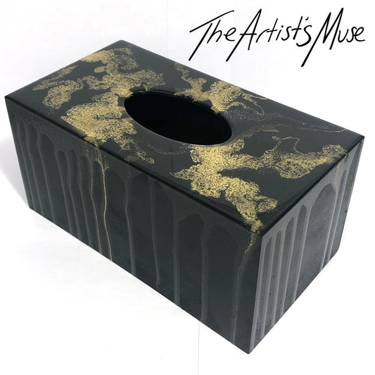 Tissue Box Cover- Black with gold metallic